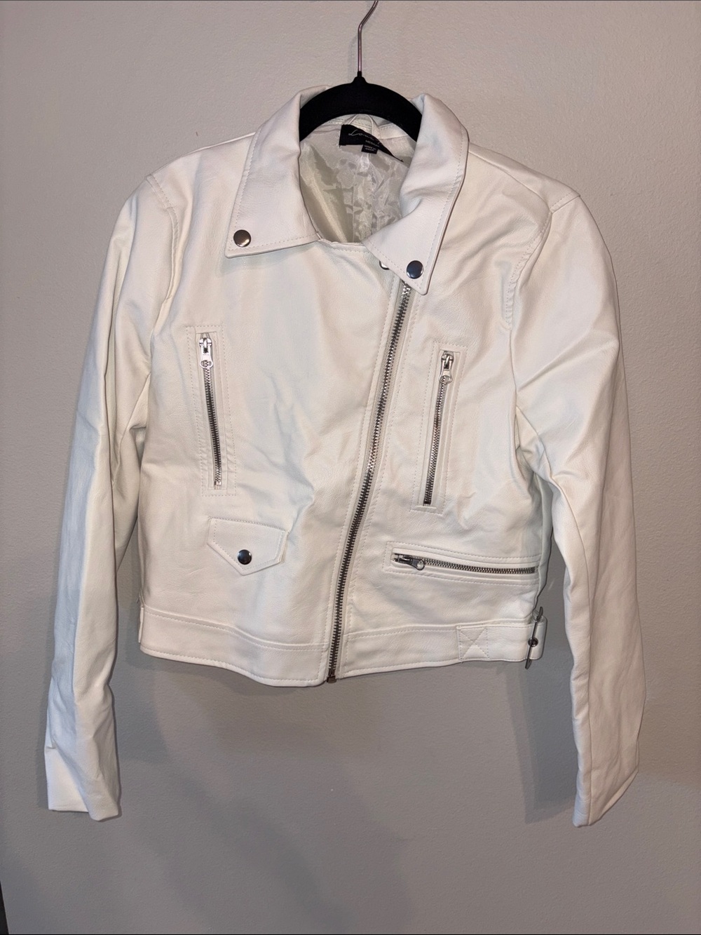 Love Tree White Faux Leather Moto Jacket with Silver Hardware
